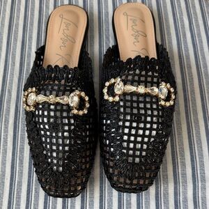 Chic Black Embellished Women's Mules